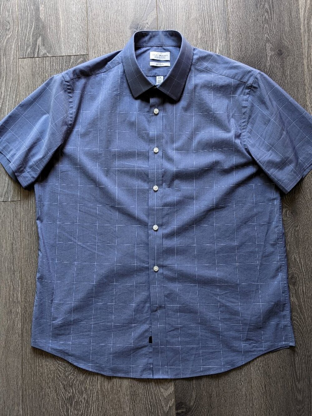 Lucky Brand Men's Short Sleeve Shirt Large - Blue Windowpane